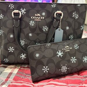 Coach Black and Gray Snowflake Tote and Wallet
